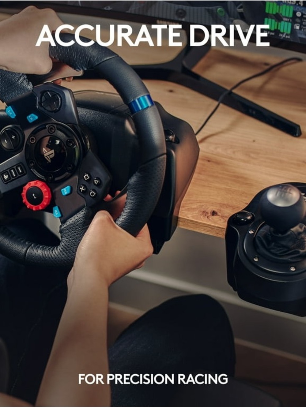 Logitech Black Racing Wheel and Shifter with Blue Accent